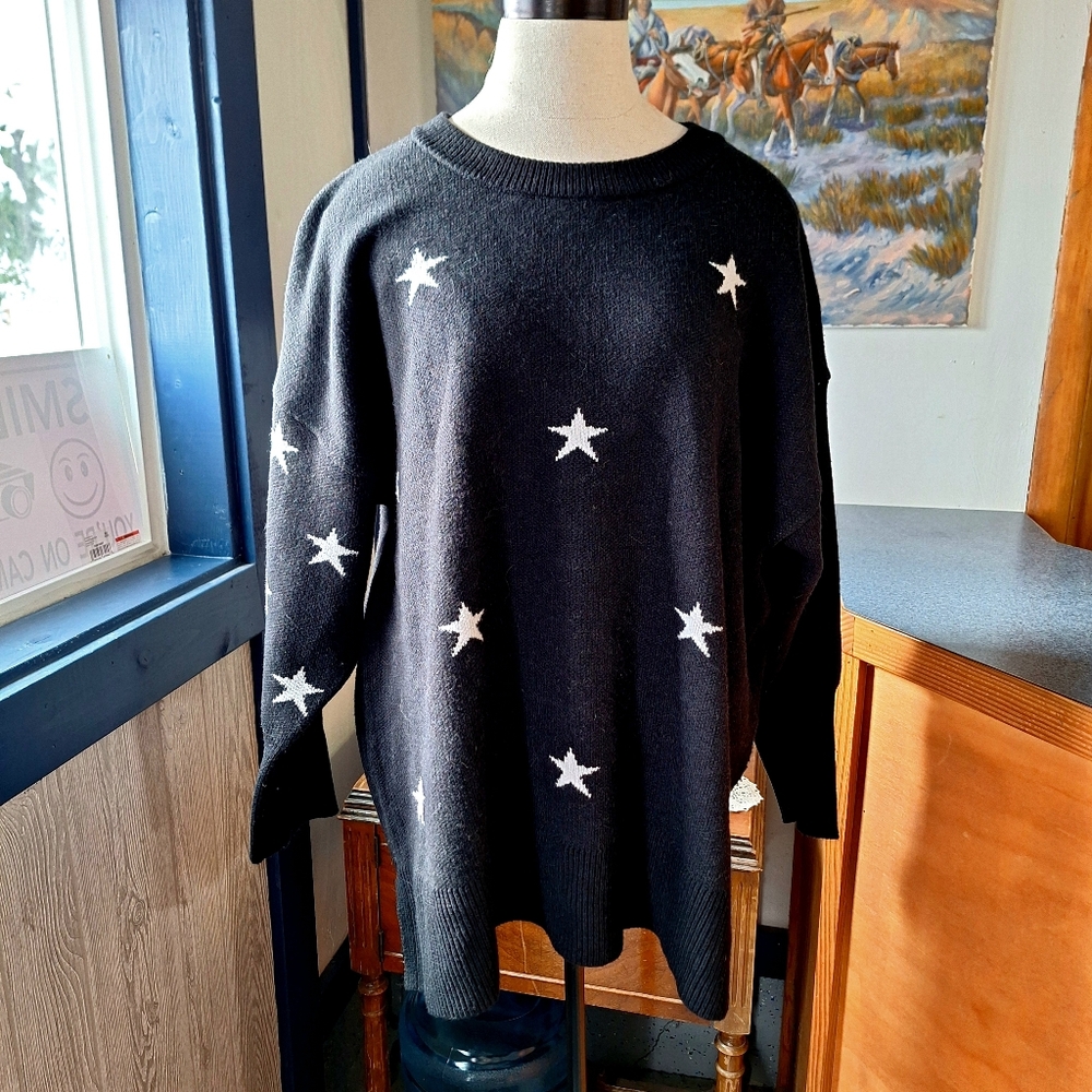 Philosophy Starred Drop Shoulder Knit Sweater Size 1X Tall, RN#93178